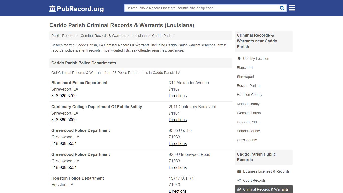 Caddo Parish Criminal Records & Warrants (Louisiana)